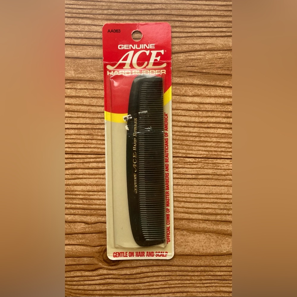 NEW Vtg Genuine Ace Hard Rubber Pocket Comb 5" Black AA063 Made USA SEALED NOS